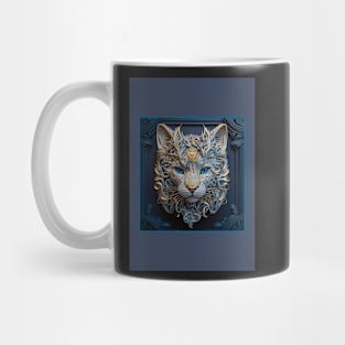 Blue and Gold Ivory Cat Mug